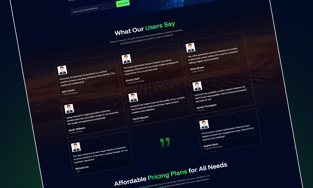 InfynixAI website template slide 4